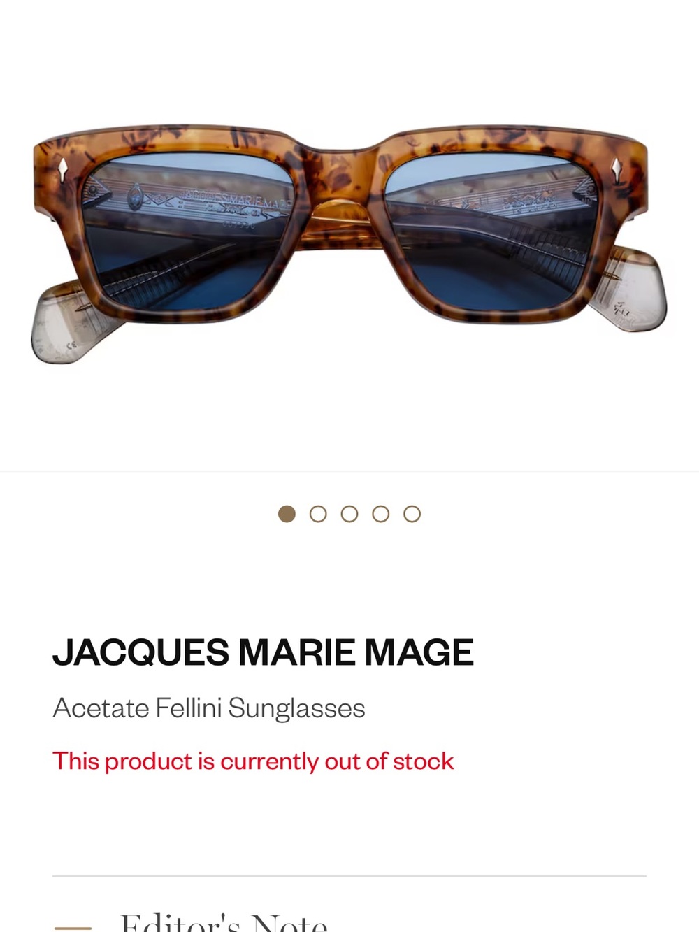 Jacques Marie Mage Tortoiseshell Square Frame Men's Sunglasses -
